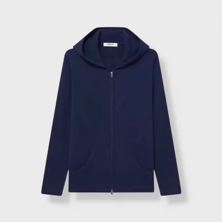 Cashmere Zip Hoodie Navy Blue