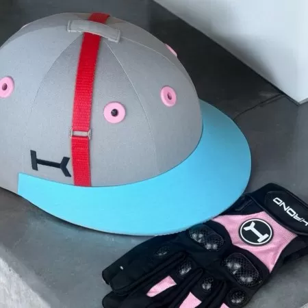 Sky Blue & Pink Detail Polo Helmet